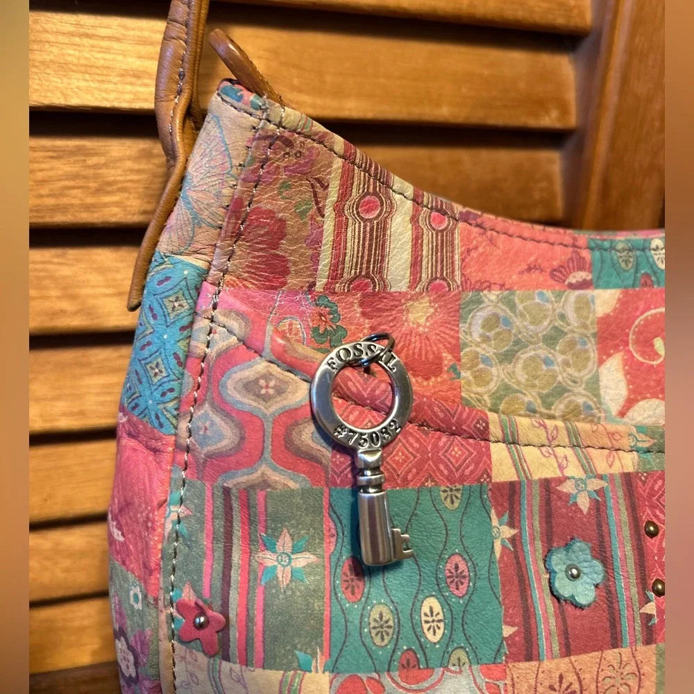 Vintage Fossil Genuine Leather Colorful Patchwork Crossbody Bag - Picture 11 of 16